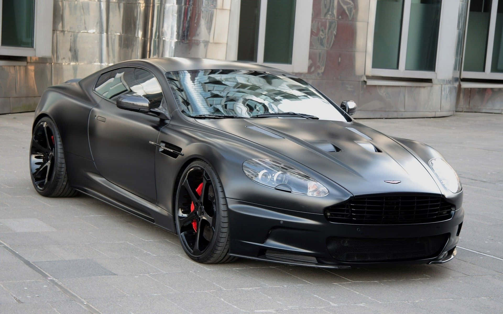 Aston Martin DB9, matte black, red brake calipers, Full HD Desktop Wallpaper