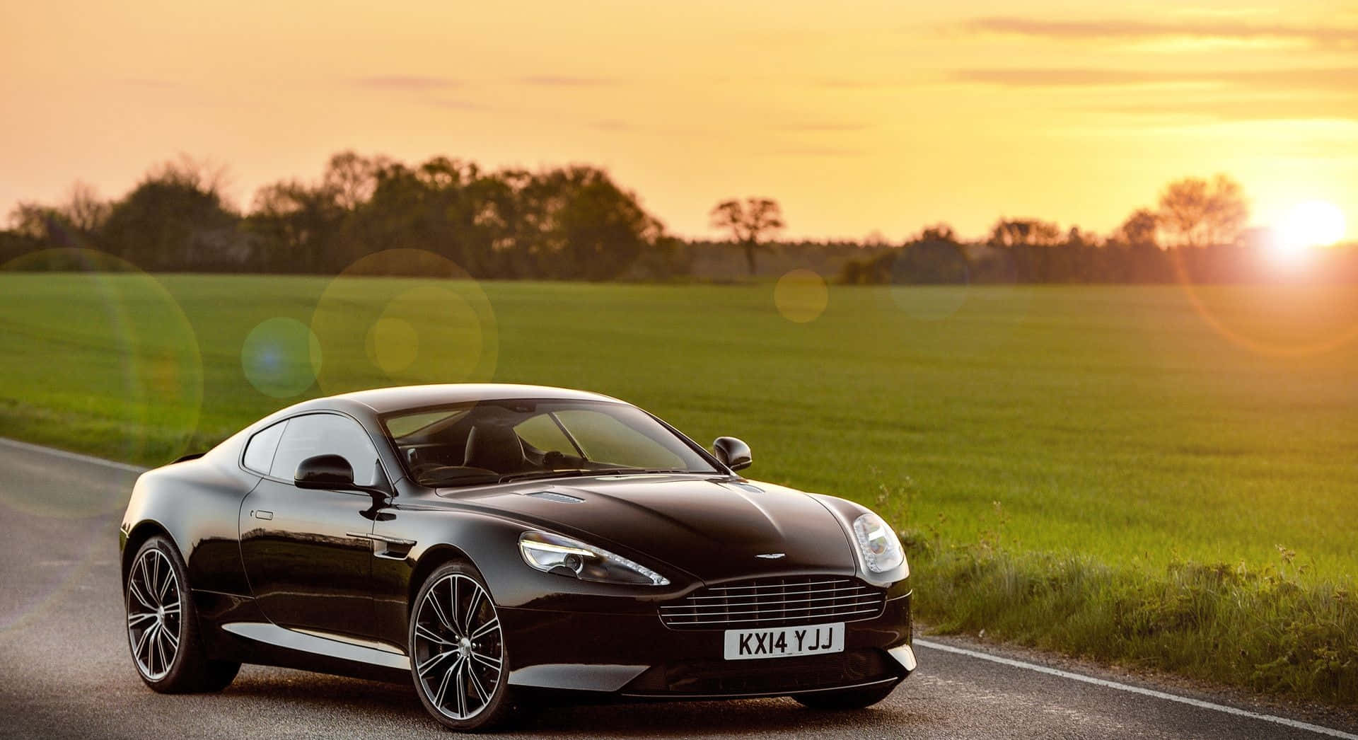 Aston Martin DB9, black, rural road, Full HD Desktop Wallpaper