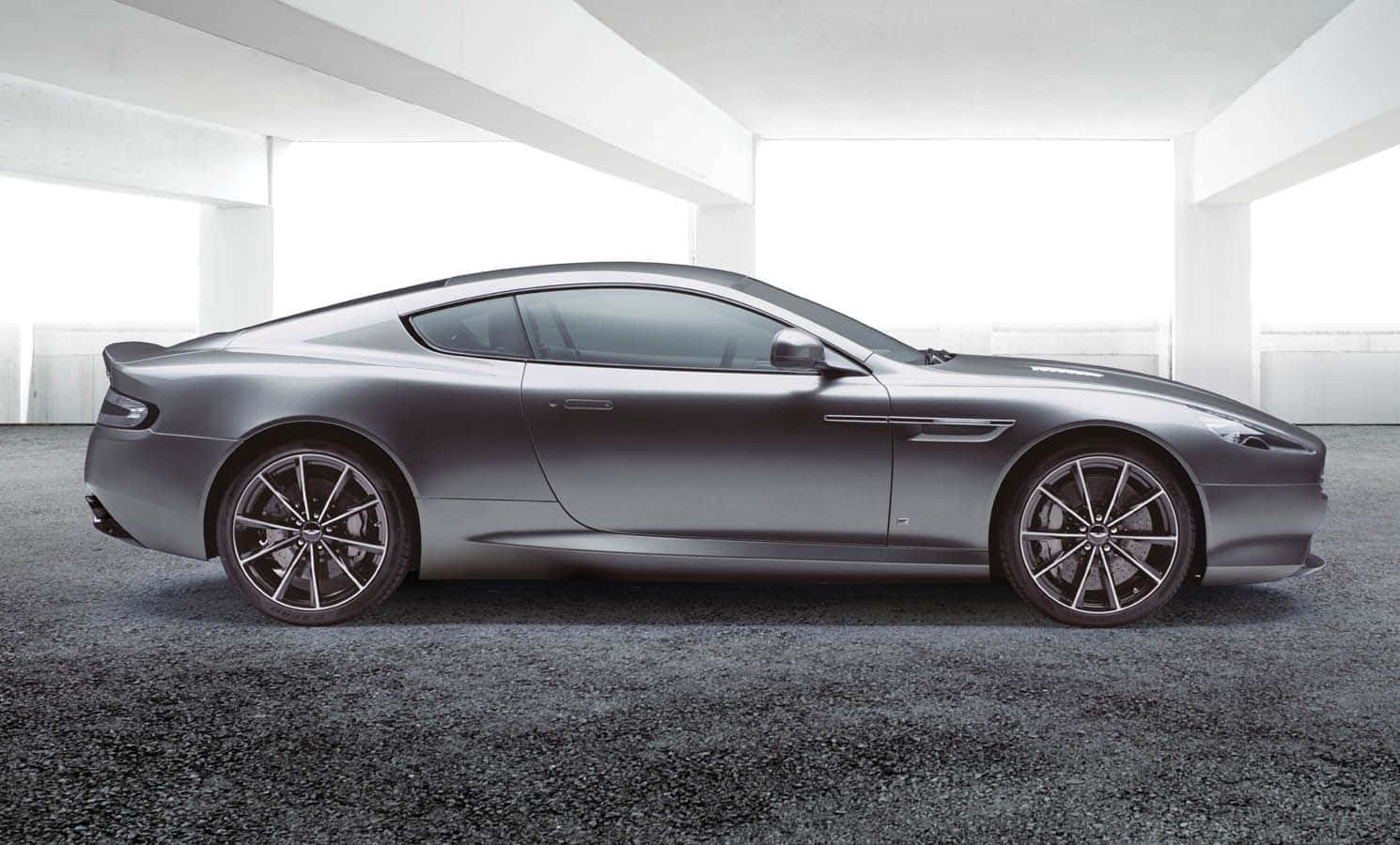 Aston Martin Db9, matte gray, minimalist white concrete garage, HD Desktop Wallpaper