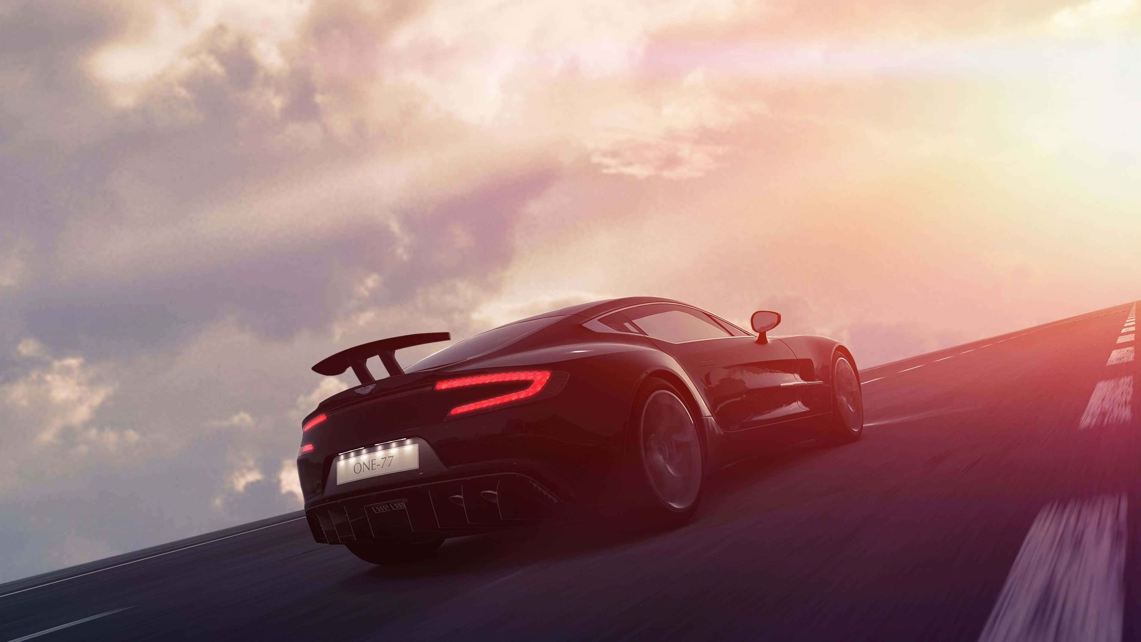 Aston Martin One-77, black, glowing red taillights, 4K Desktop Wallpaper