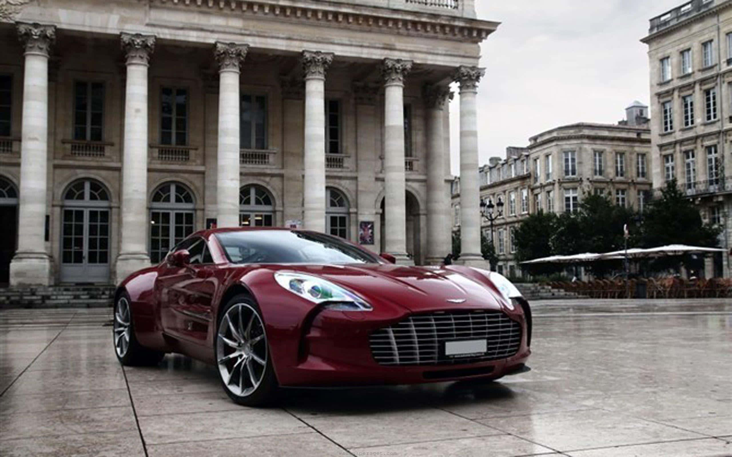 Aston Martin One-77, red, wet plaza, 2K Desktop Wallpaper