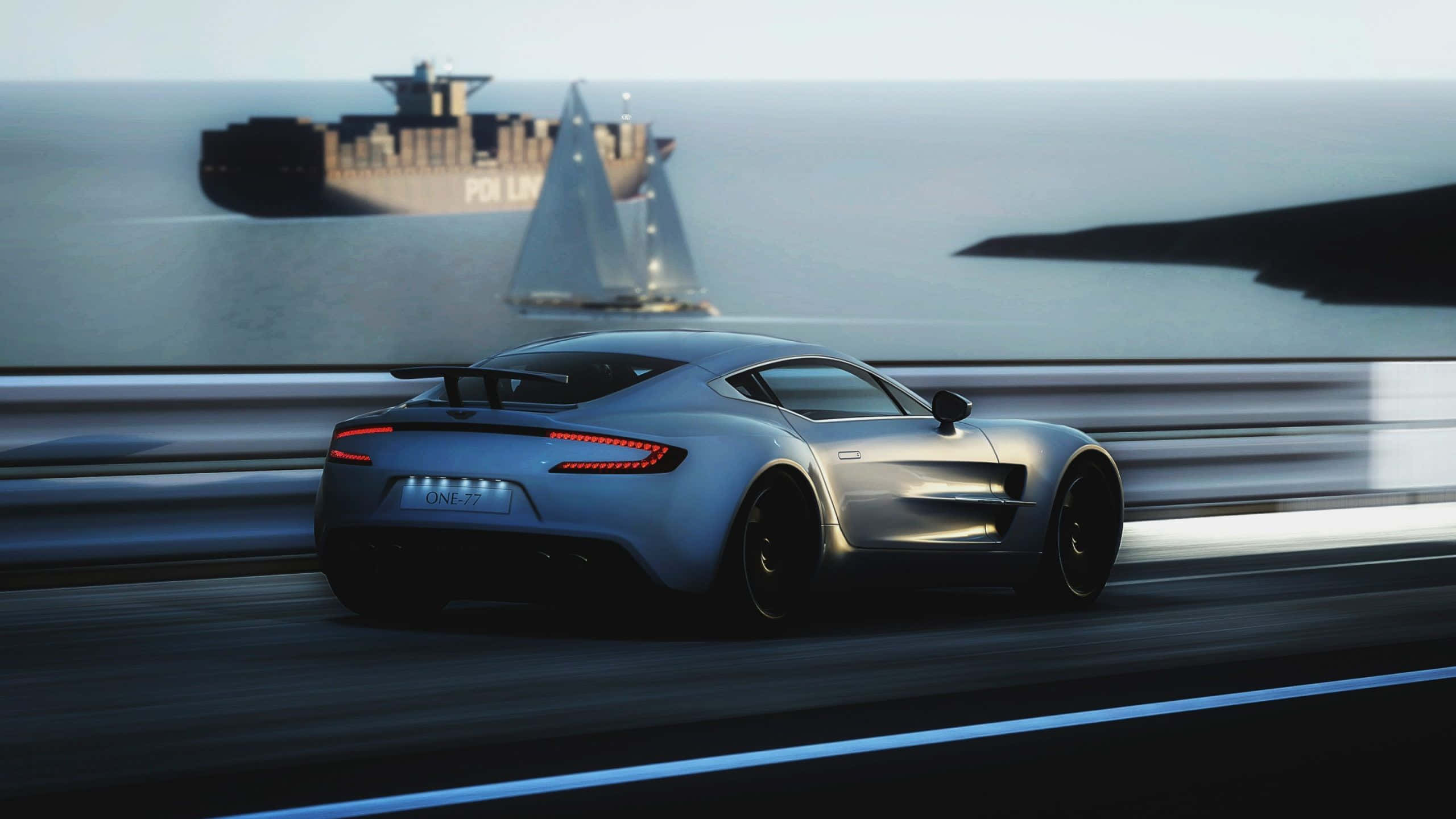 Aston Martin One-77, silver, coastal highway, 2K Desktop Wallpaper