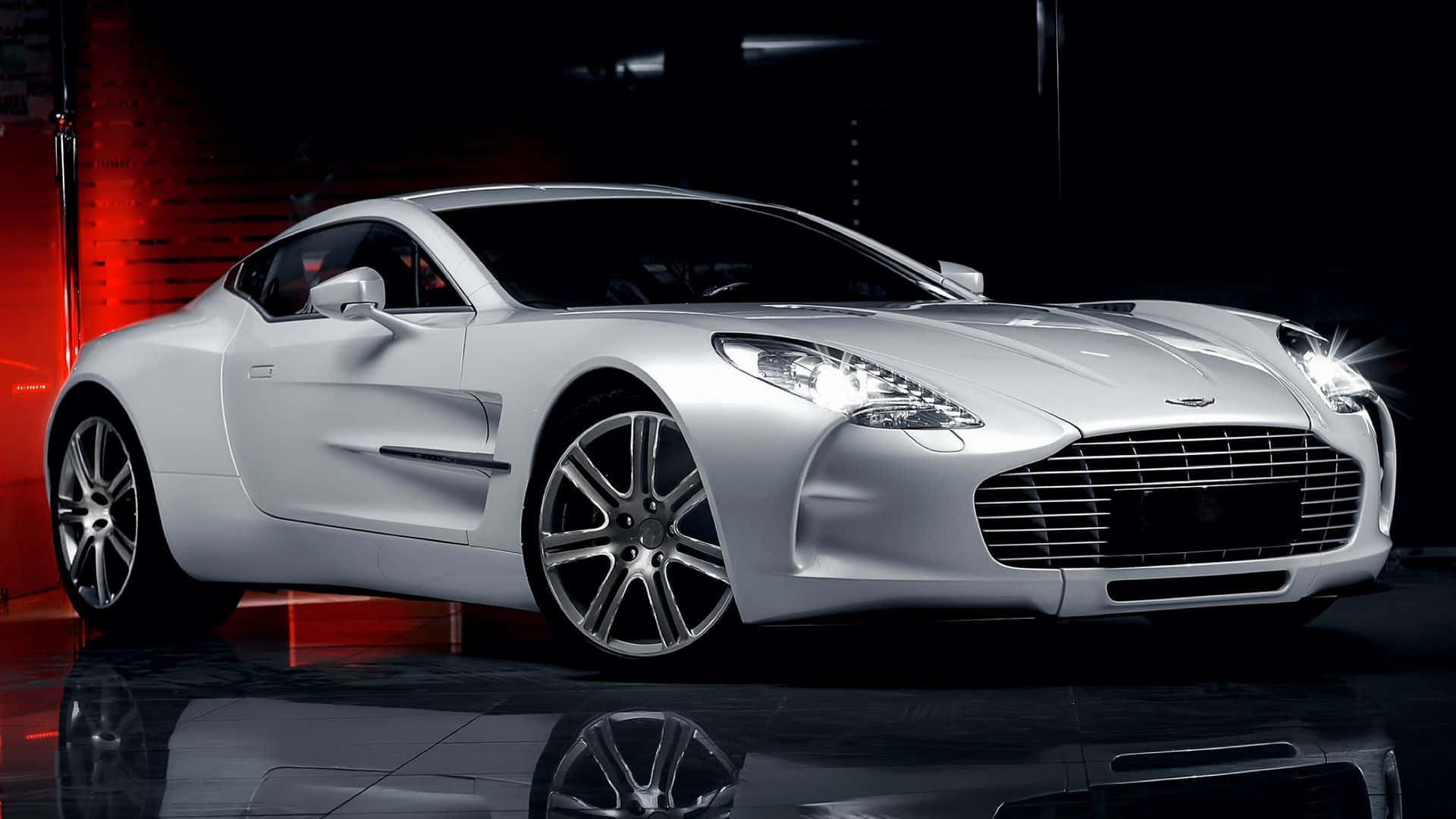 Aston Martin One-77, silver, red and black lighting, Full HD Desktop Wallpaper