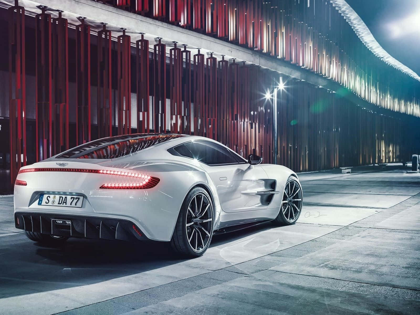Aston Martin One-77, white, glowing red taillights, HD Desktop Wallpaper