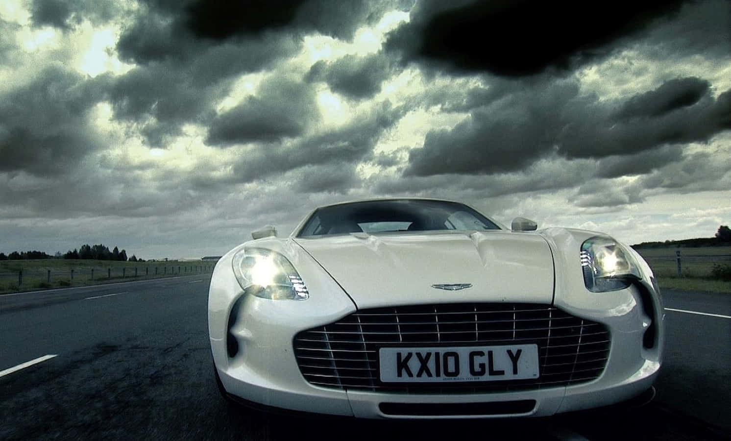 Aston Martin One-77, white, headlights on, HD Desktop Wallpaper
