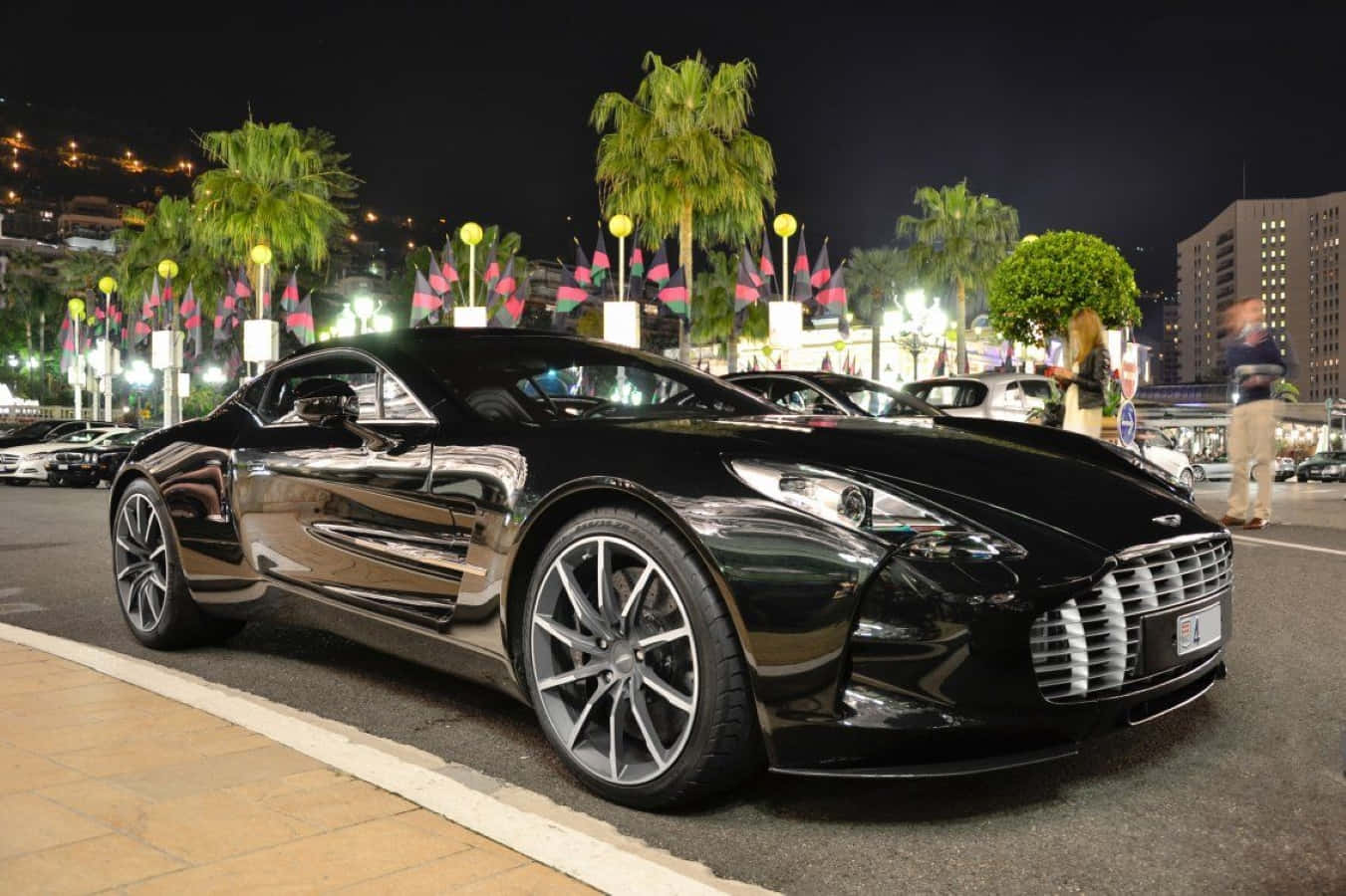 Aston Martin One-77, black, night lights, HD Desktop Wallpaper