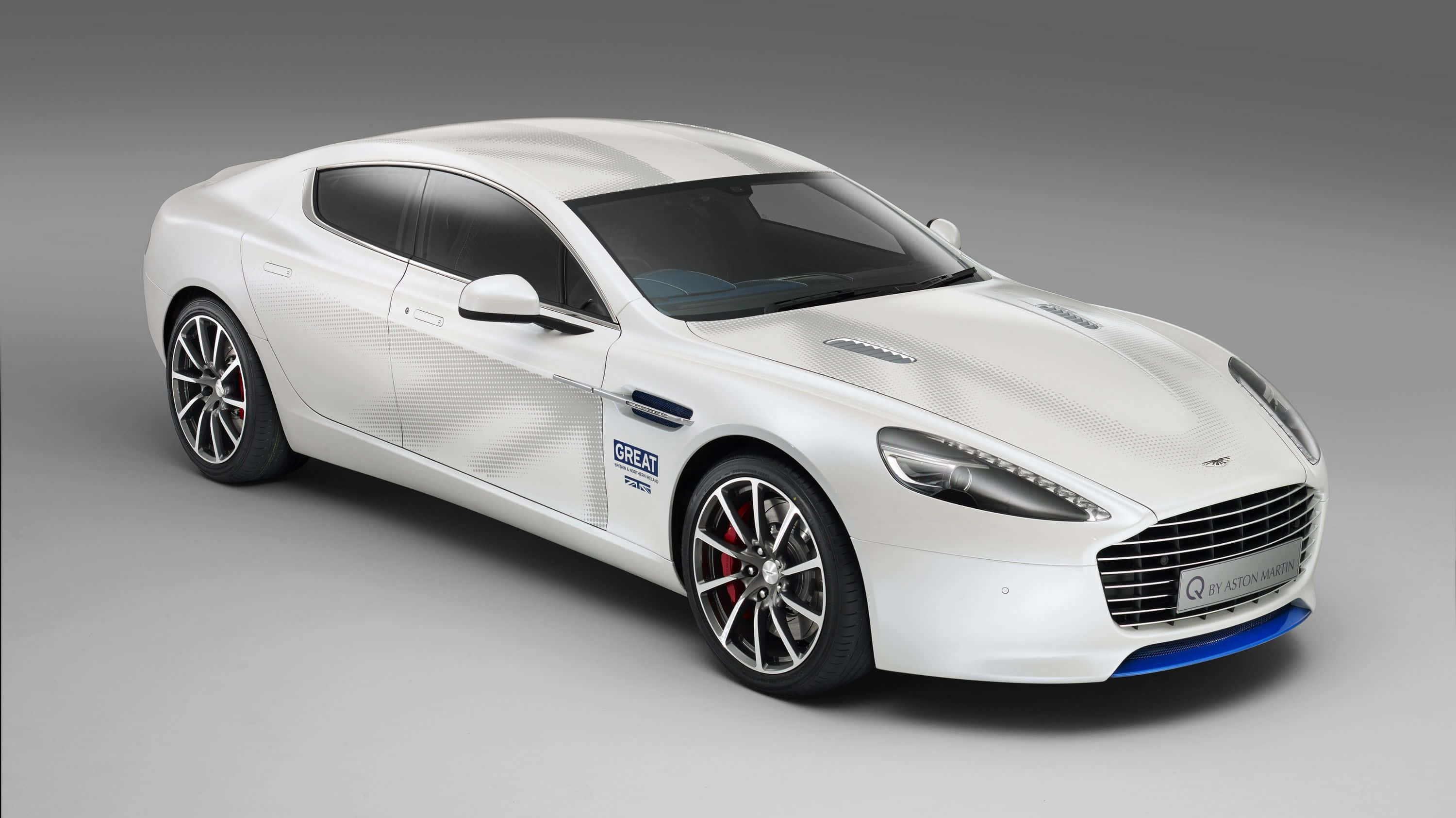 Aston Martin Rapide S, white, blue accents, 2K Desktop Wallpaper