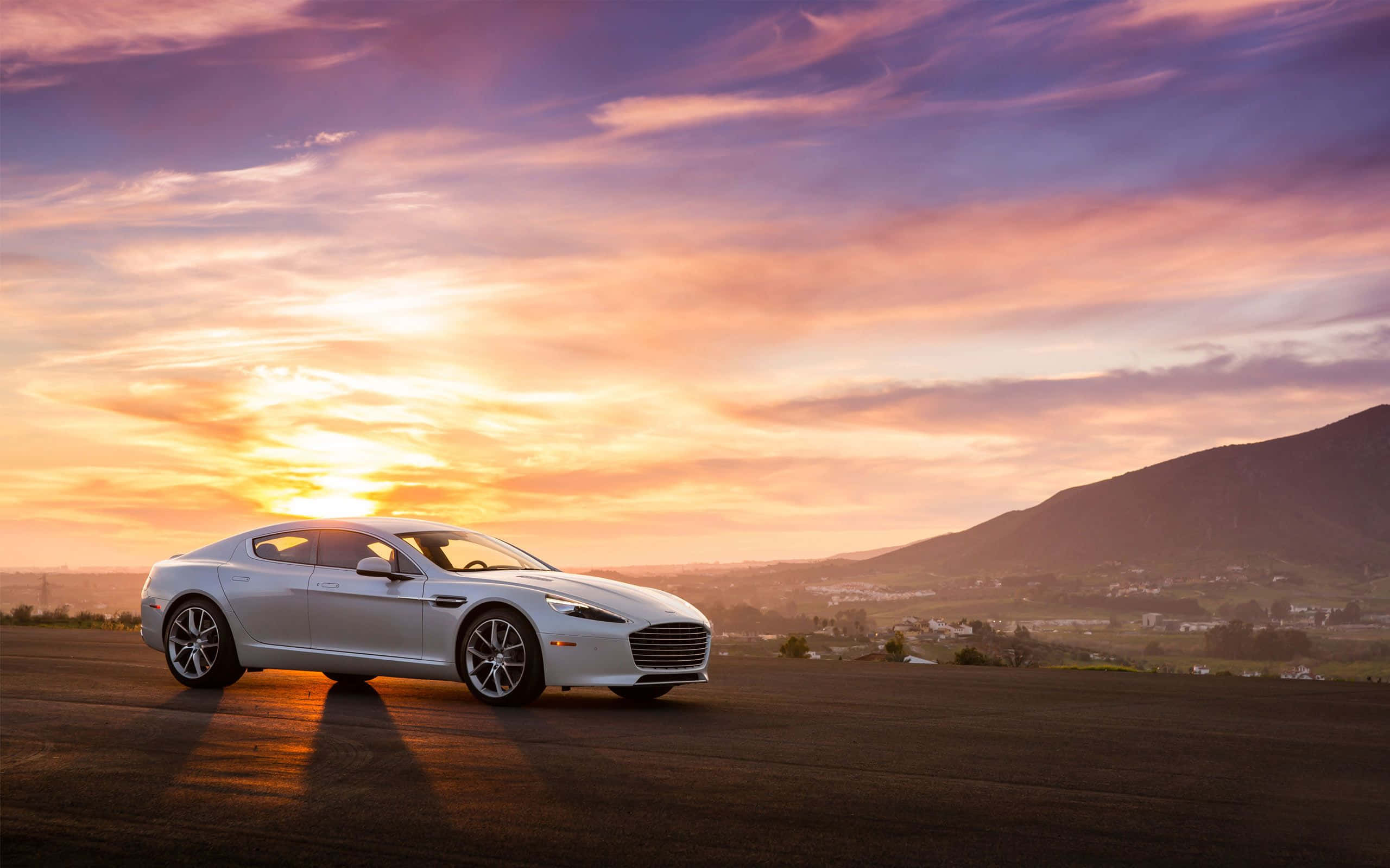 Aston Martin Rapide S, silver, sunset, 2K Desktop Wallpaper