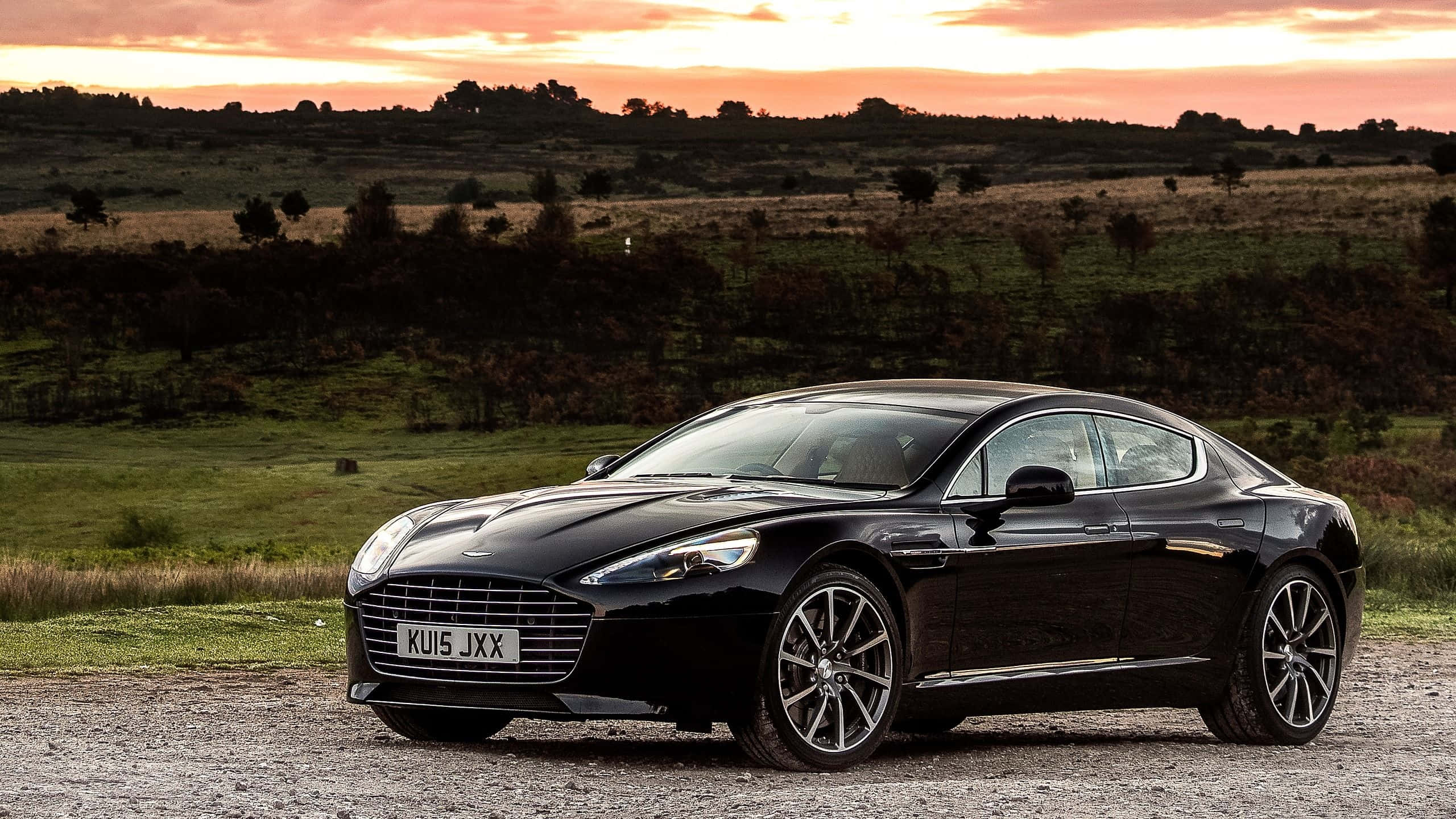 Aston Martin Rapide S, black, sunset, 2K Desktop Wallpaper