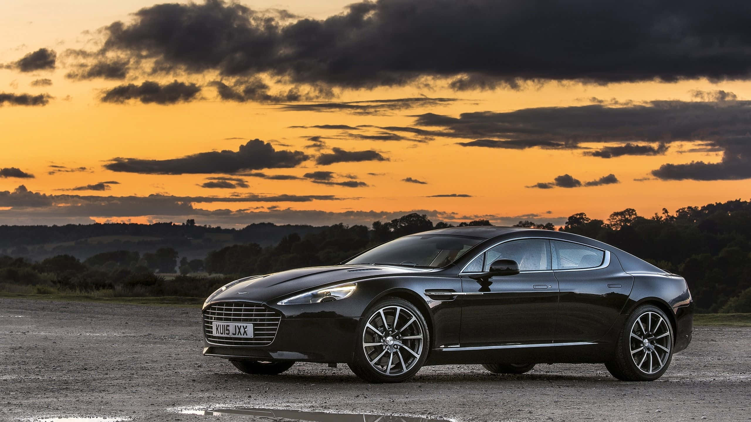 Aston Martin Rapide S, black, gravel lot, 2K Desktop Wallpaper