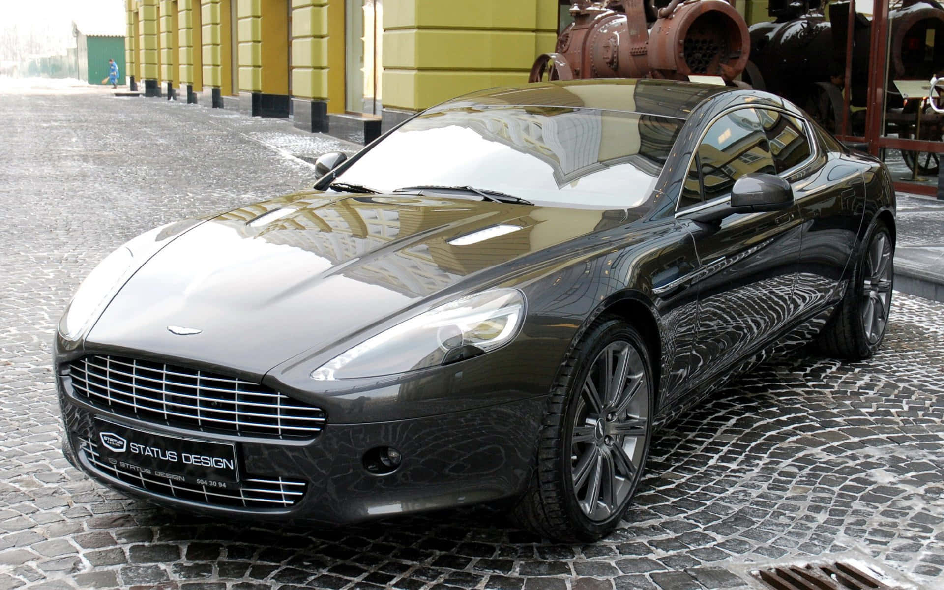 Aston Martin Rapide S, black, wet cobblestone street, Full HD Desktop Wallpaper