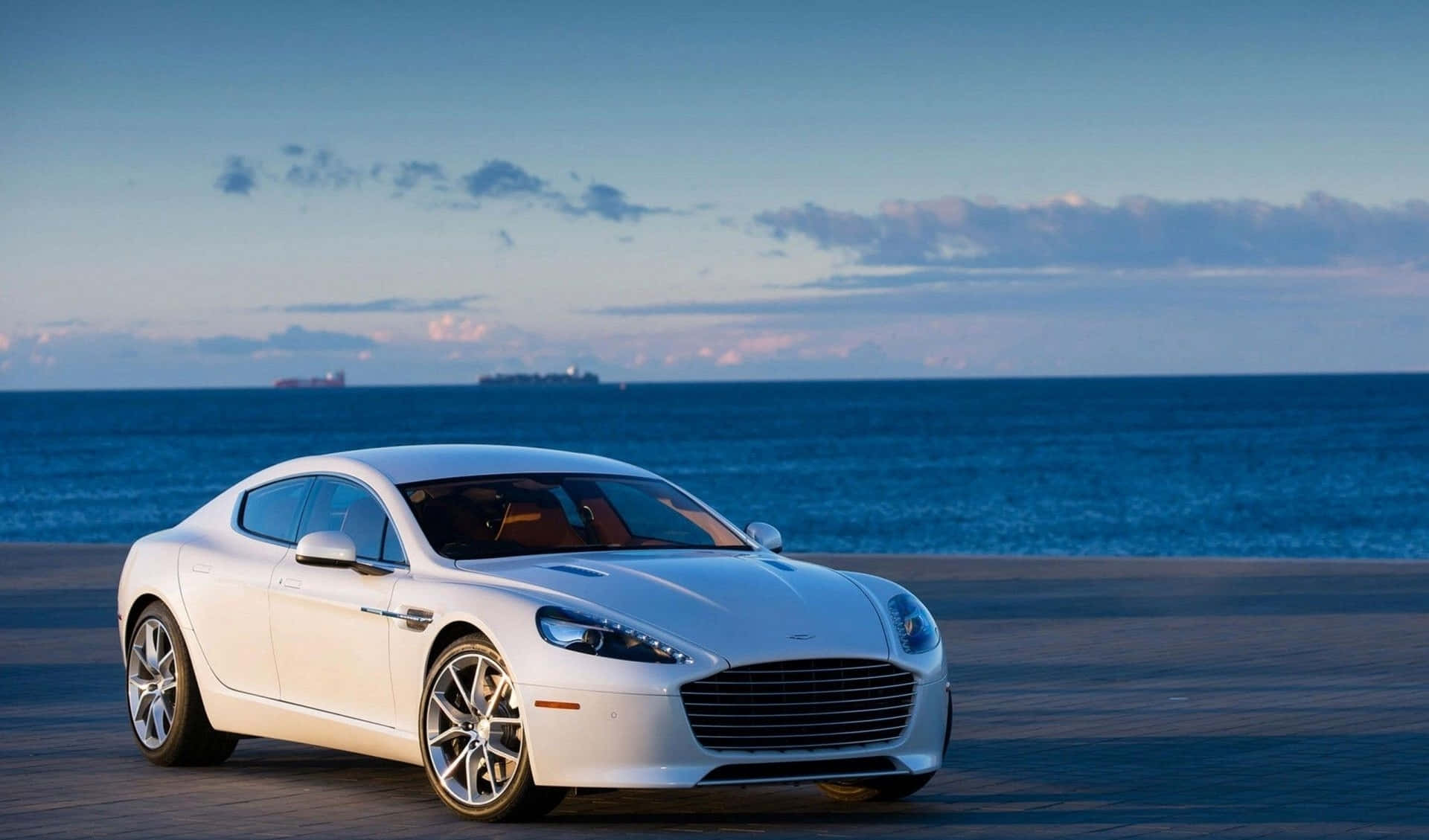 Aston Martin Rapide S, white, seaside promenade, Full HD Desktop Wallpaper