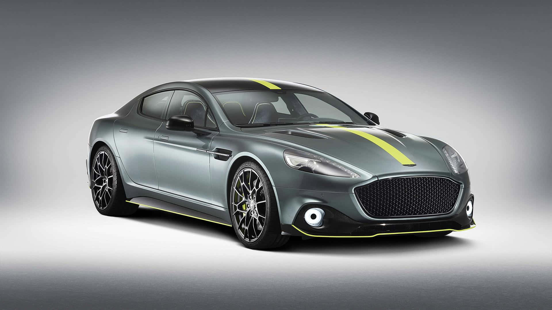 Aston Martin Rapide S, gray, yellow racing stripes, Full HD Desktop Wallpaper