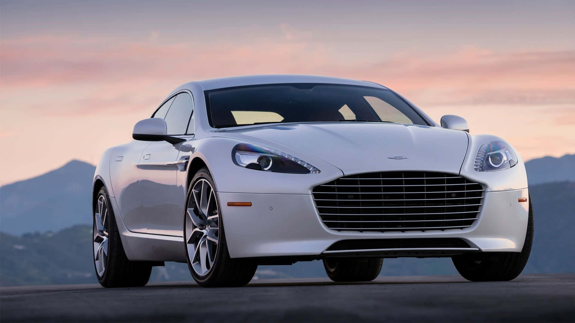 Aston Martin Rapide S, white, pink and orange sunset sky, Full HD Desktop Wallpaper