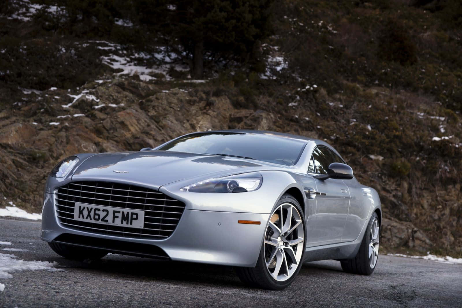 Aston Martin Rapide S, silver, snowy mountain road, HD Desktop Wallpaper
