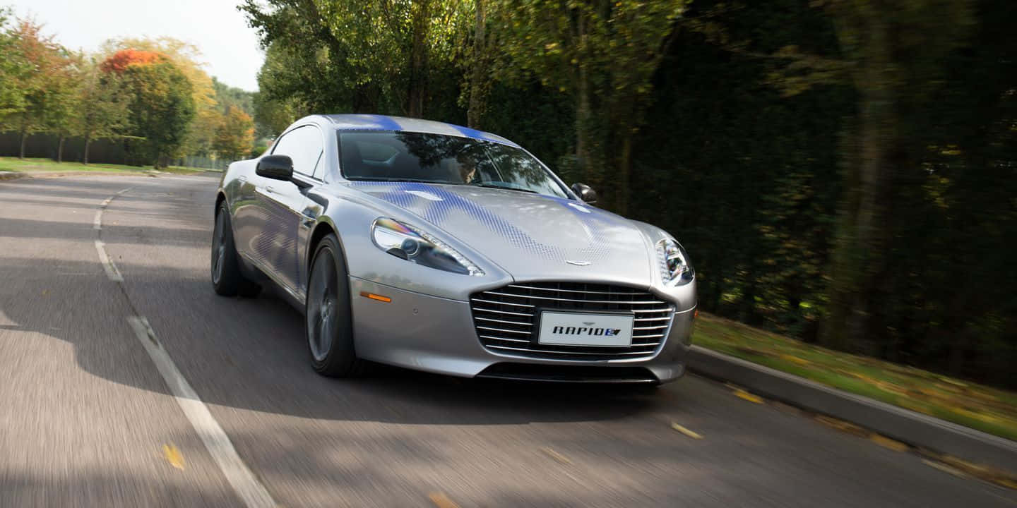 Aston Martin Rapide S, silver, tree-lined road, HD Desktop Wallpaper