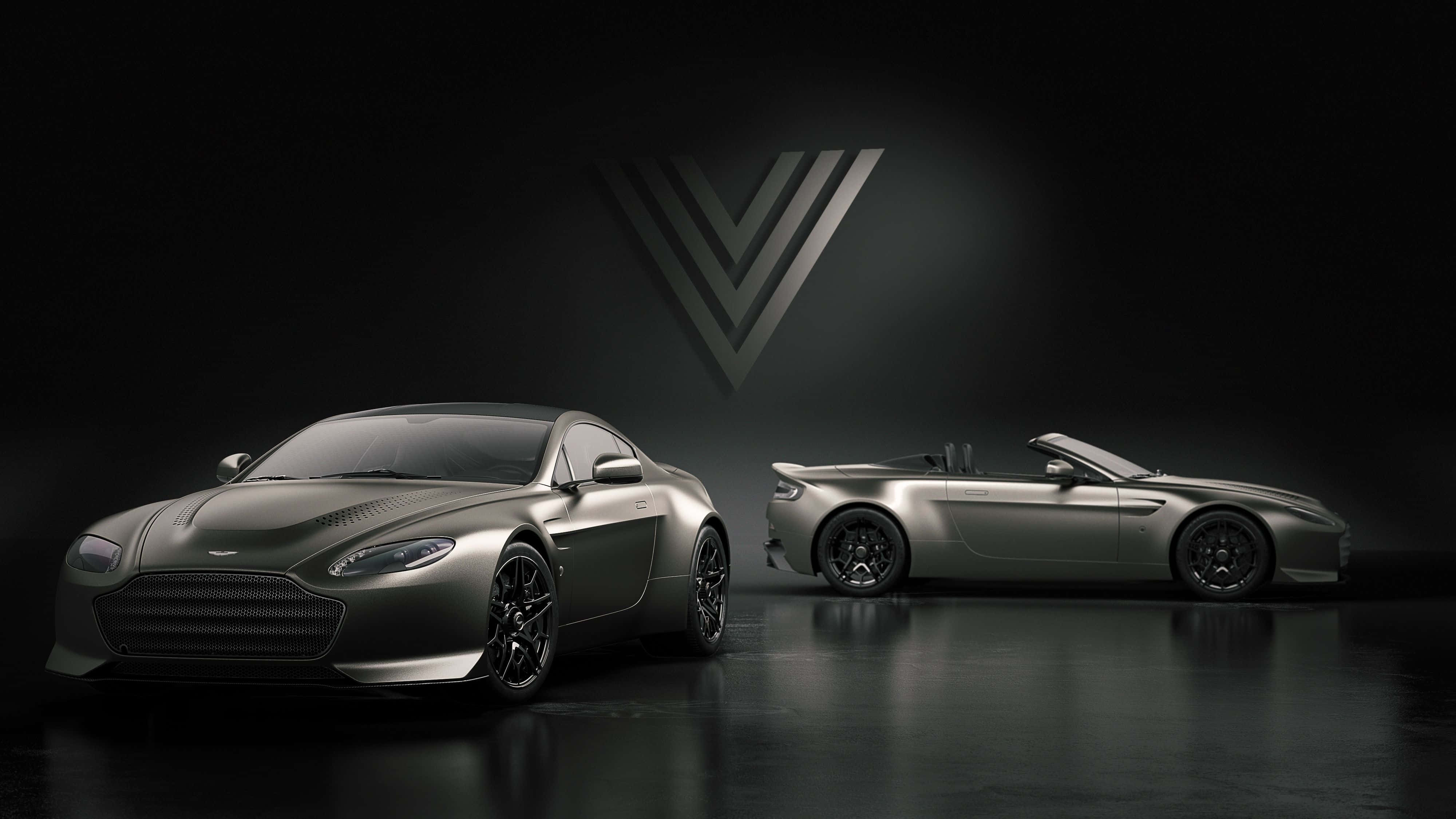 Aston Martin V12 Vantage, matte gray, dramatic spotlight, 4K Desktop Wallpaper
