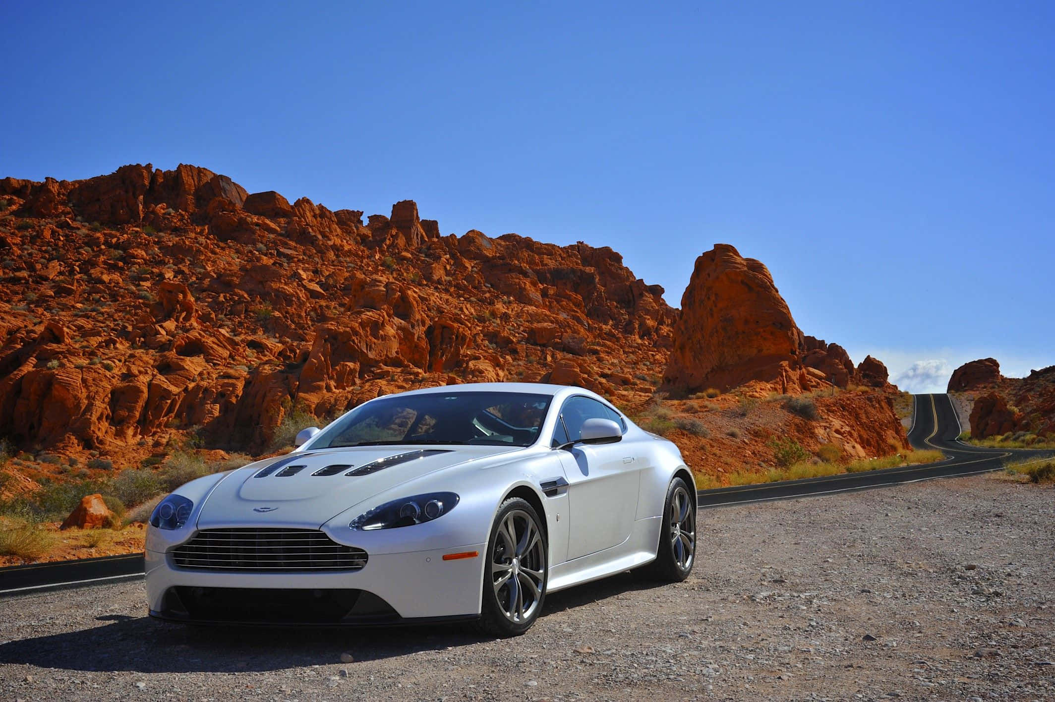 Aston Martin V12 Vantage, white, desert road, Full HD Desktop Wallpaper