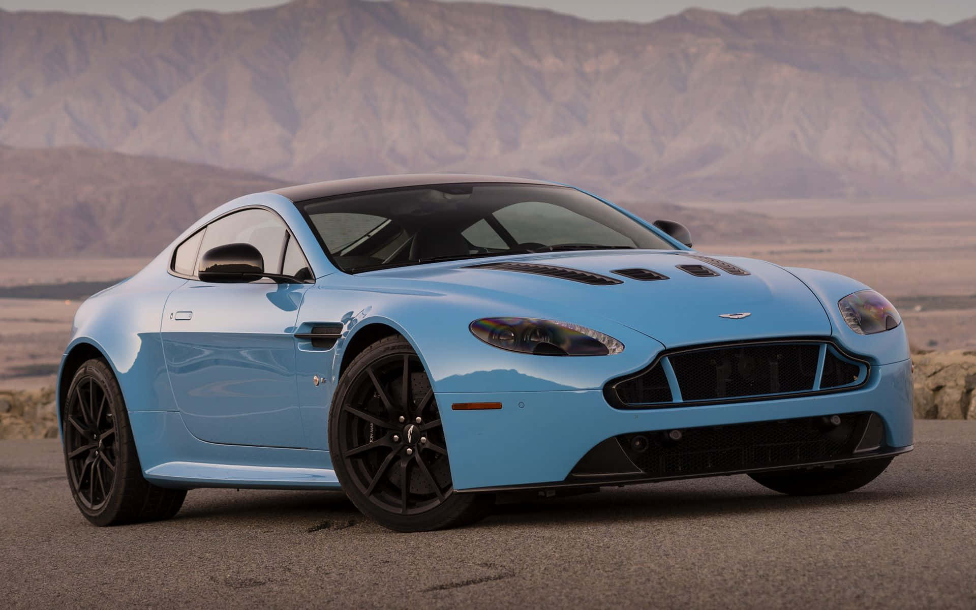 Aston Martin V12 Vantage, light blue, desert road, Full HD Desktop Wallpaper