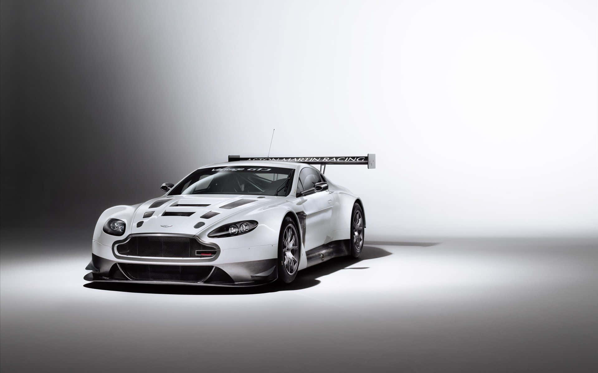 Aston Martin V12 Vantage, white, black stripes, Full HD Desktop Wallpaper
