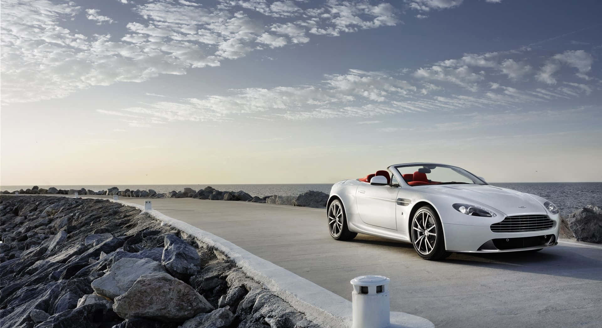 Aston Martin V12 Vantage, white convertible, red interior, Full HD Desktop Wallpaper