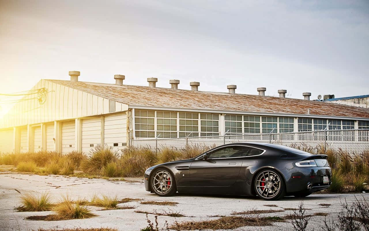 Aston Martin V12 Vantage, dark gray, golden hour, HD Desktop Wallpaper
