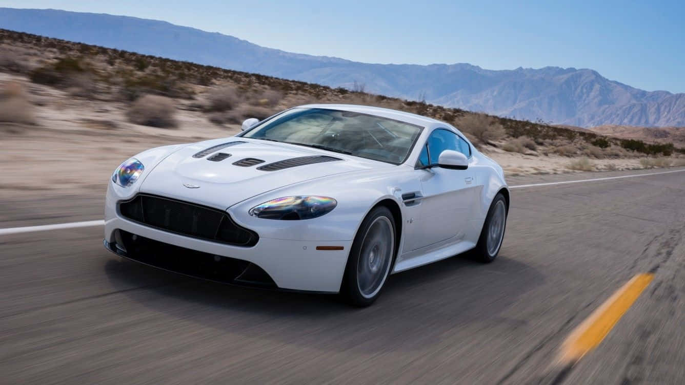 Aston Martin V12 Vantage, white, desert highway, HD Desktop Wallpaper