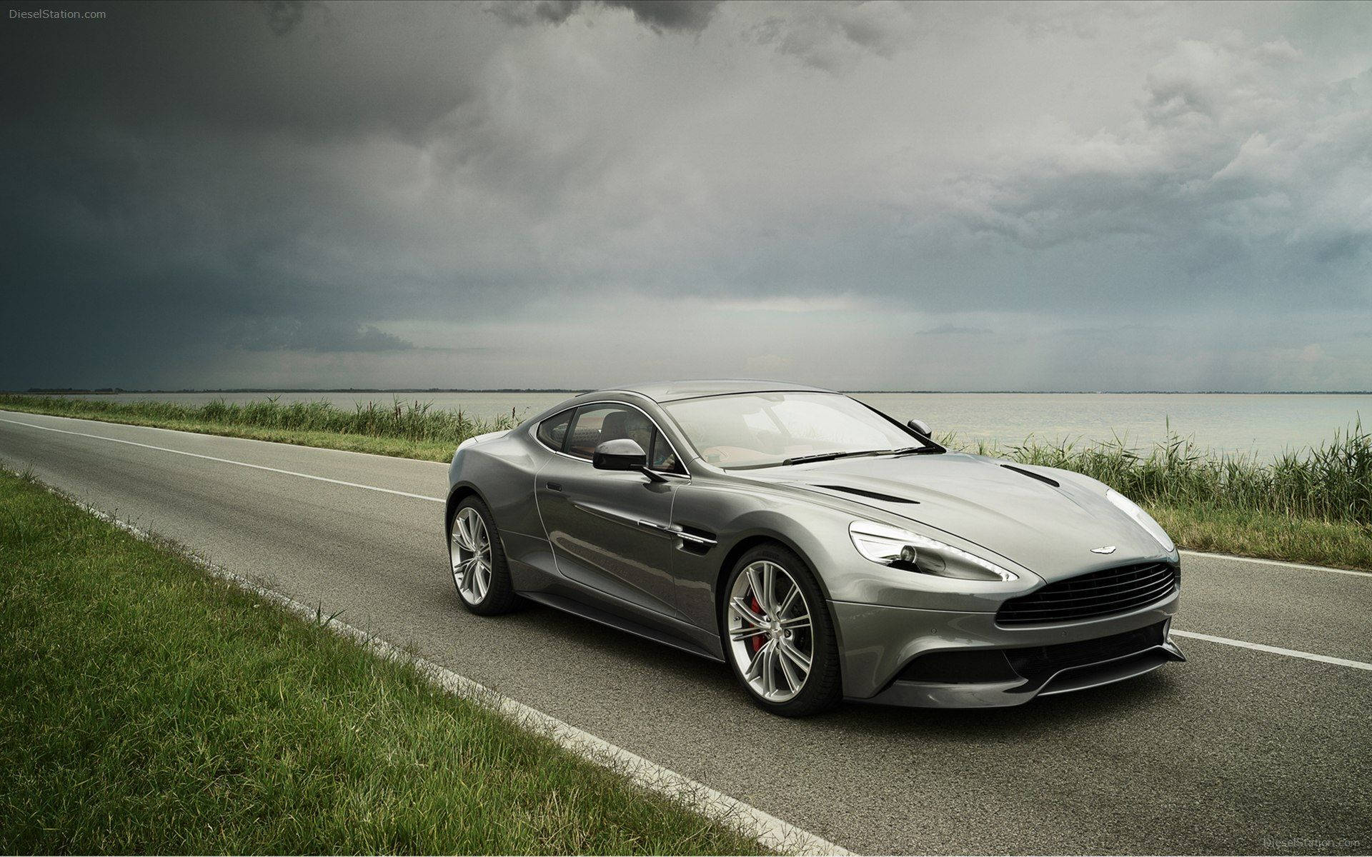 Aston Martin Vanquish S, silver, coastal road, Full HD Desktop Wallpaper