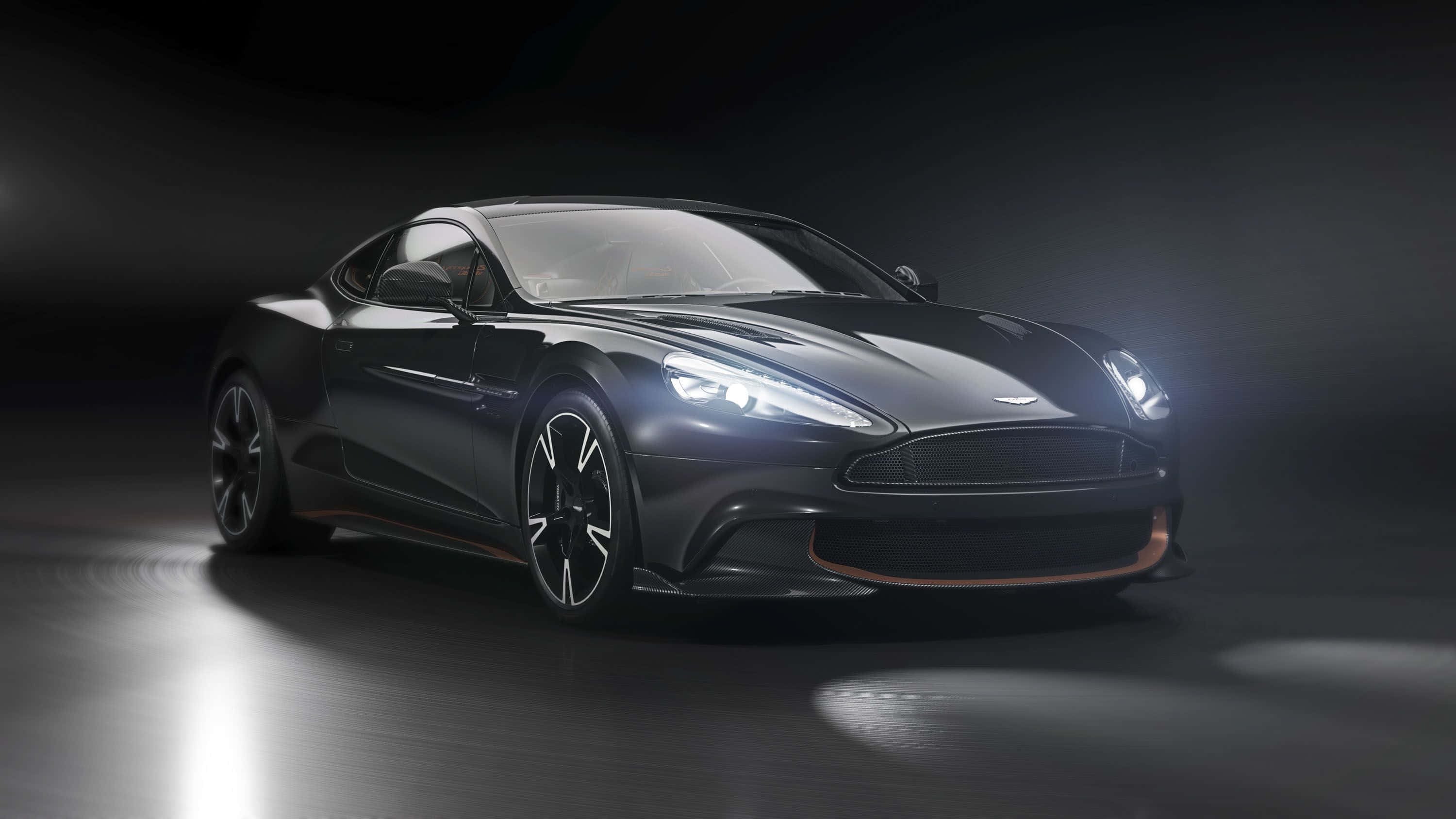 Aston Martin Vanquish, black, orange accents, 2K Desktop Wallpaper