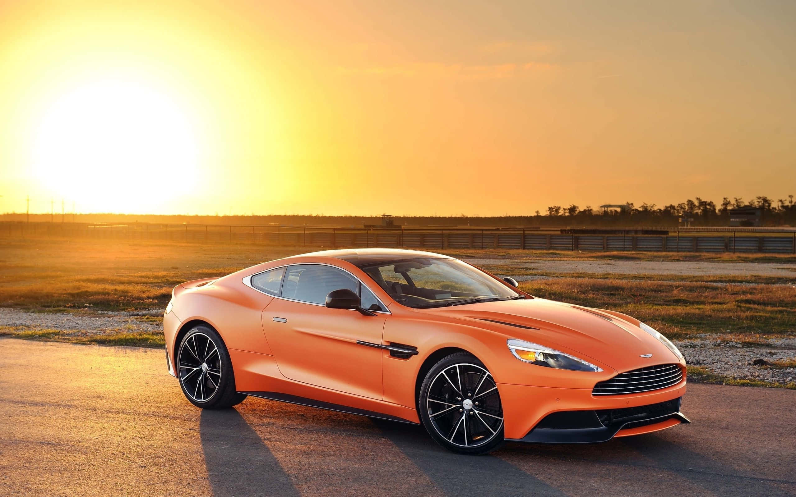 Aston Martin Vanquish, orange, golden sunset, 2K Desktop Wallpaper