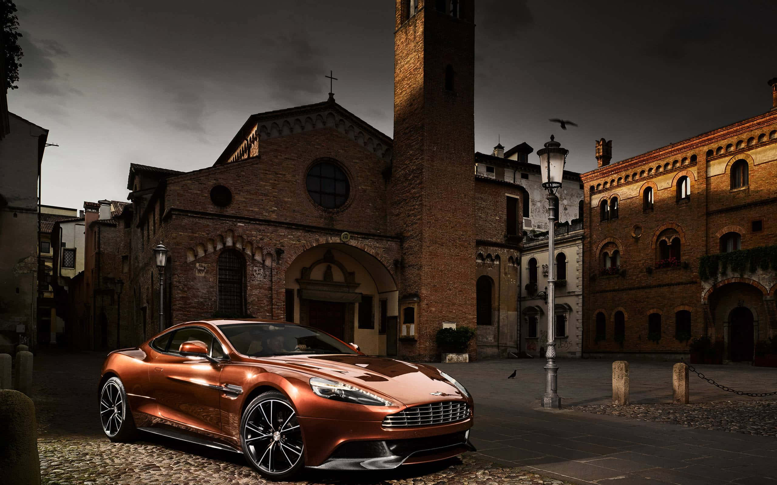 Aston Martin Vanquish, copper, twilight, 2K Desktop Wallpaper