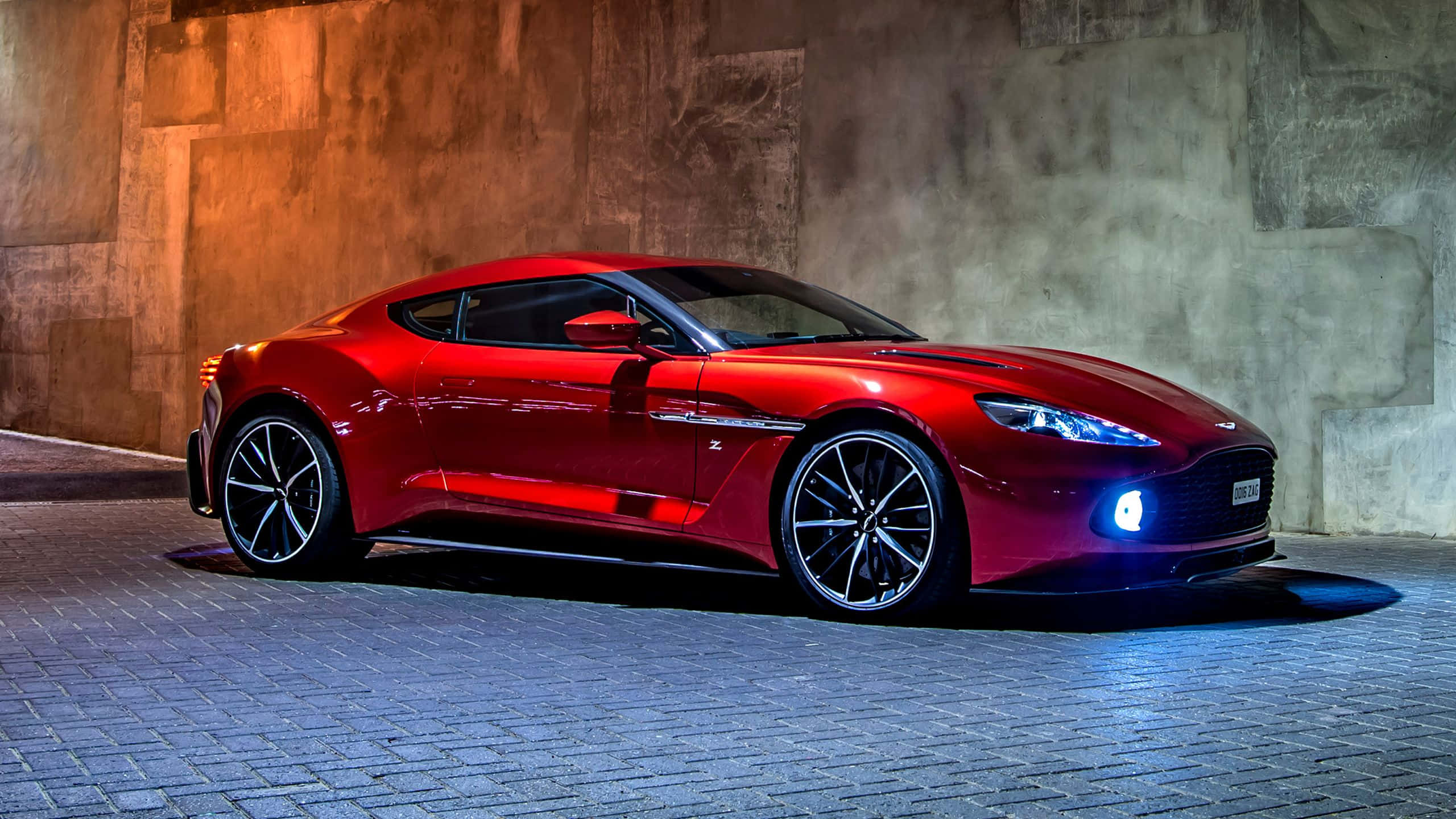 Aston Martin Vanquish, vibrant red, glossy finish, 2K Desktop Wallpaper