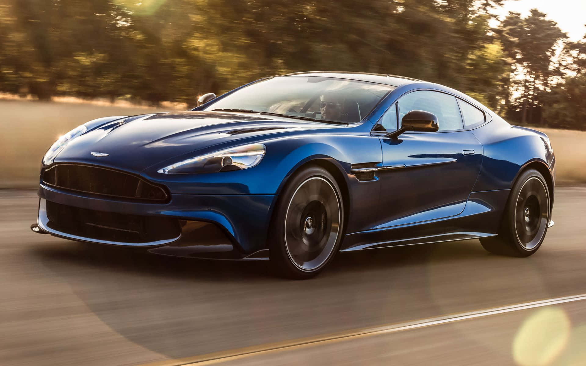 Aston Martin Vanquish, blue, sunlit road, Full HD Desktop Wallpaper