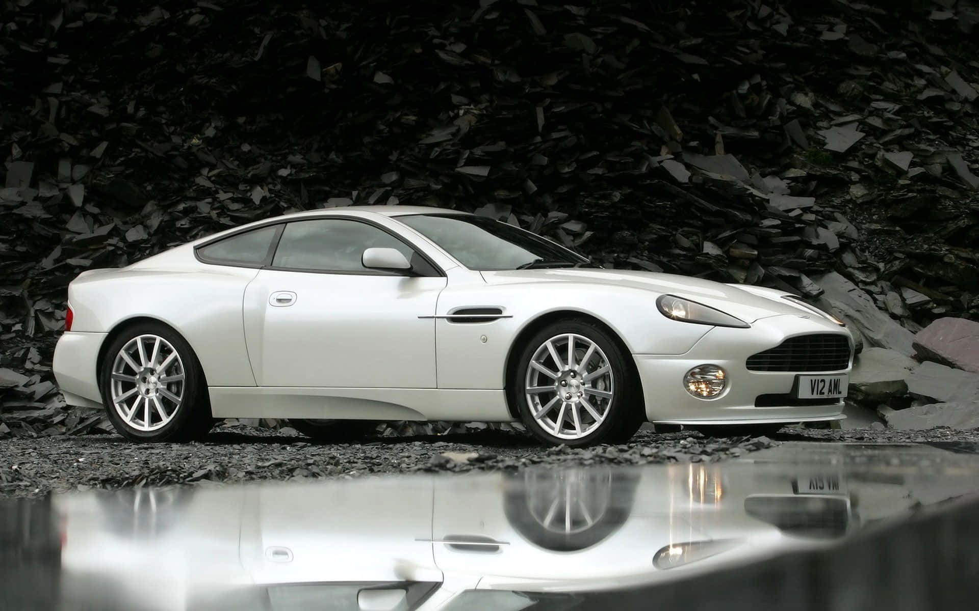 Aston Martin Vanquish, white, wet gravel, Full HD Desktop Wallpaper