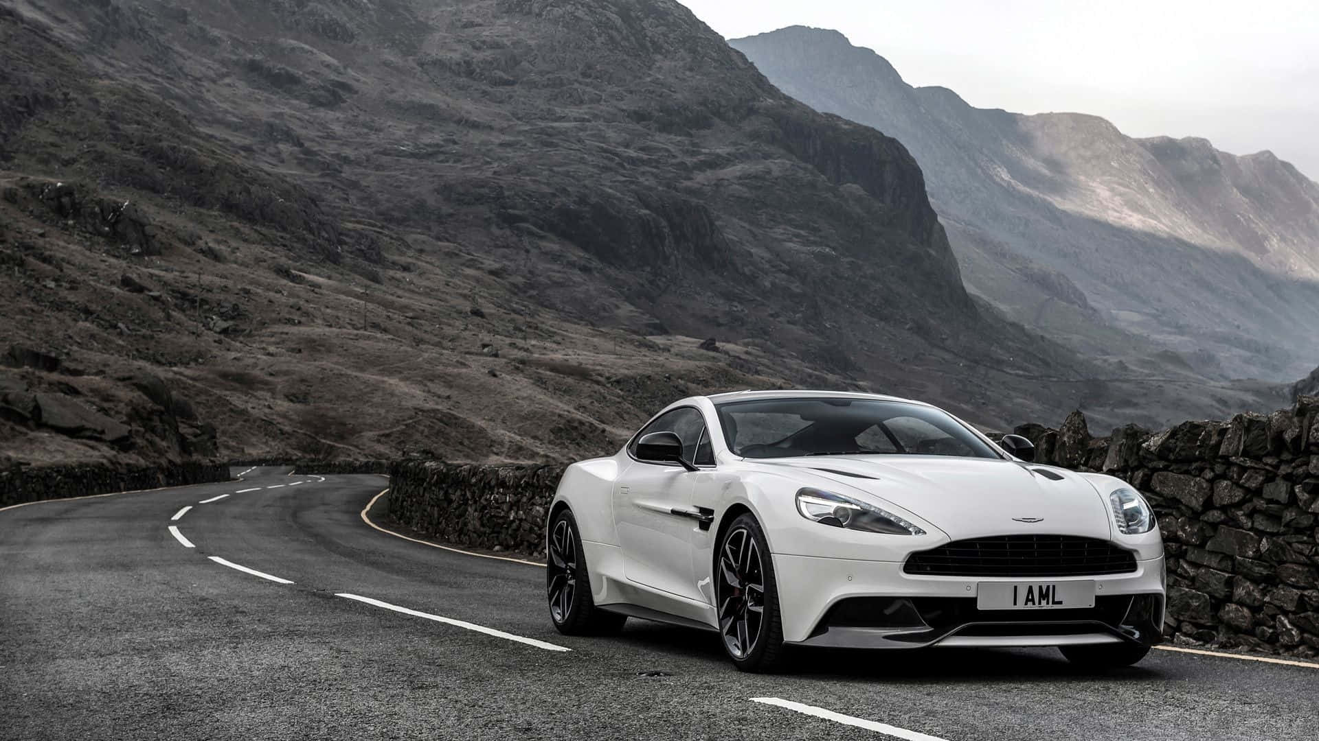 Aston Martin Vanquish, white, winding mountain road, Full HD Desktop Wallpaper