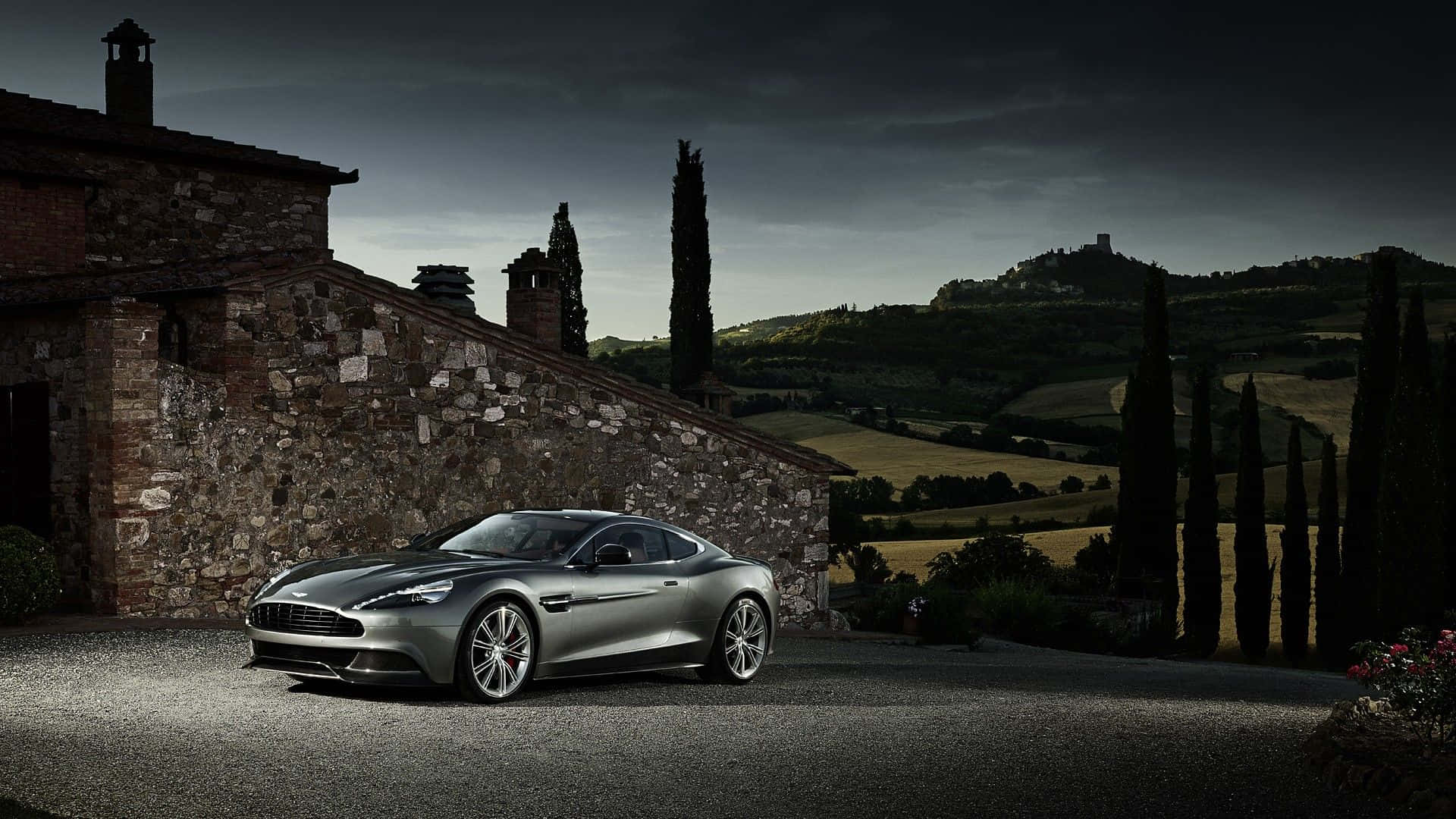 Aston Martin Vanquish, silver, gravel drive, Full HD Desktop Wallpaper