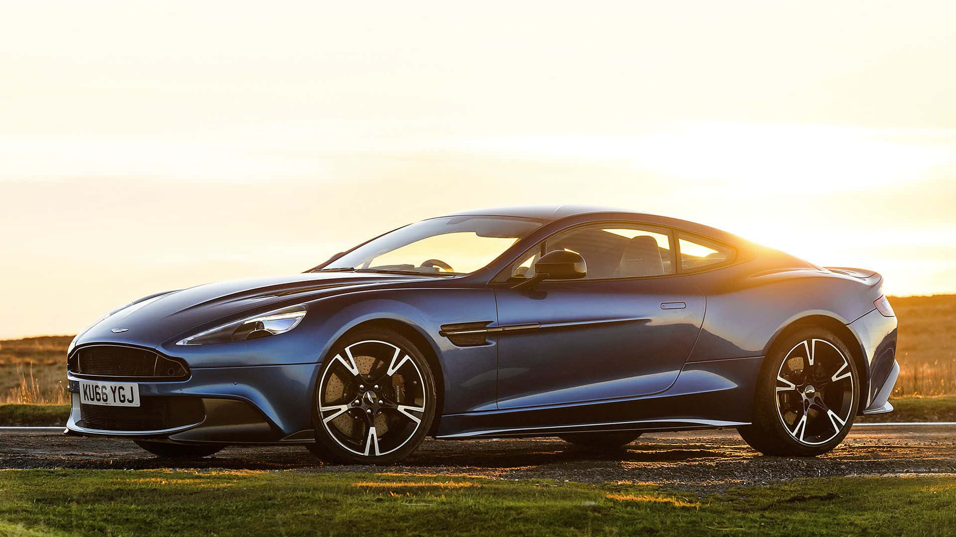 Aston Martin Vanquish, blue, grassy field, Full HD Desktop Wallpaper