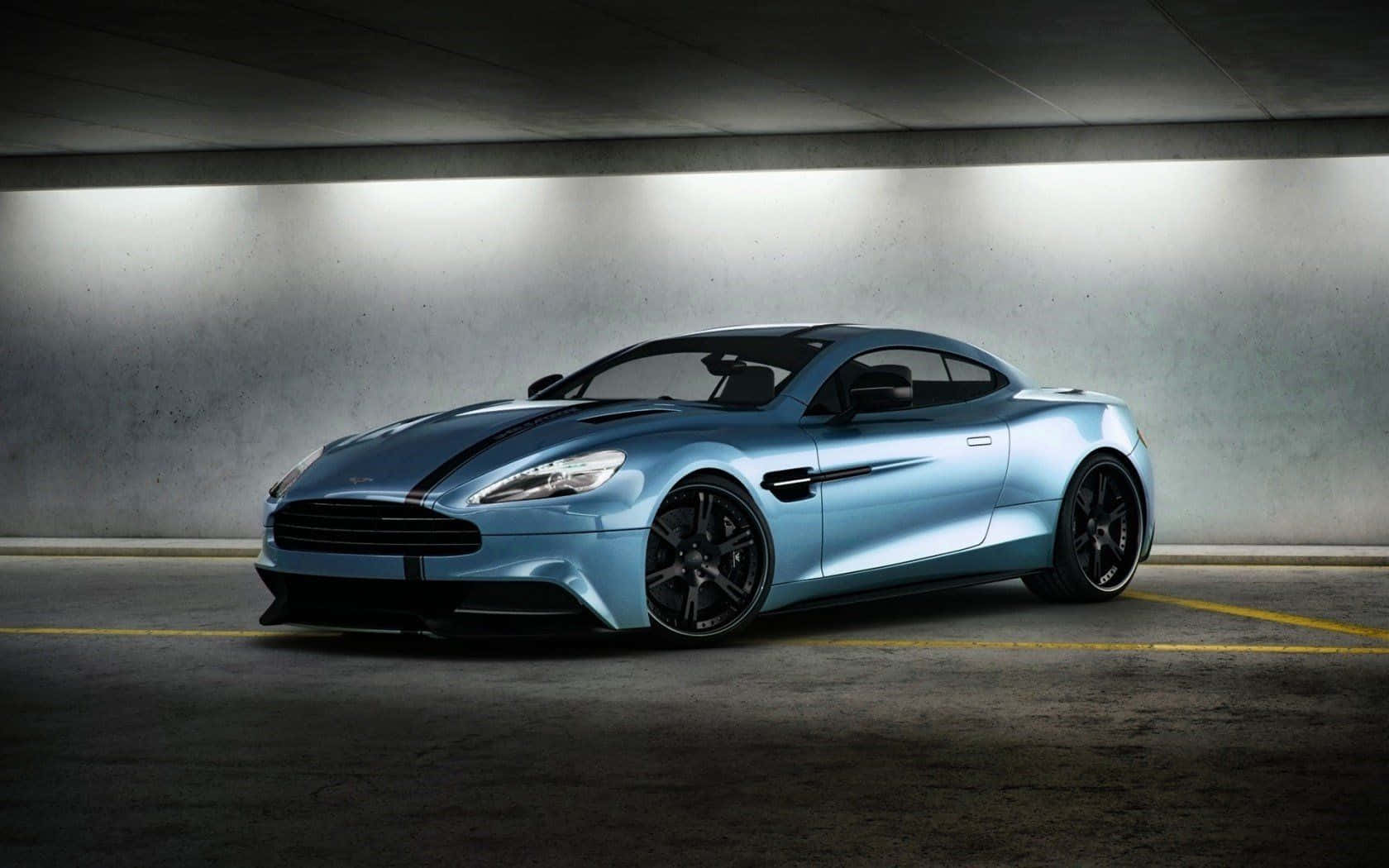 Aston Martin Vanquish, light blue, black stripes, HD Desktop Wallpaper