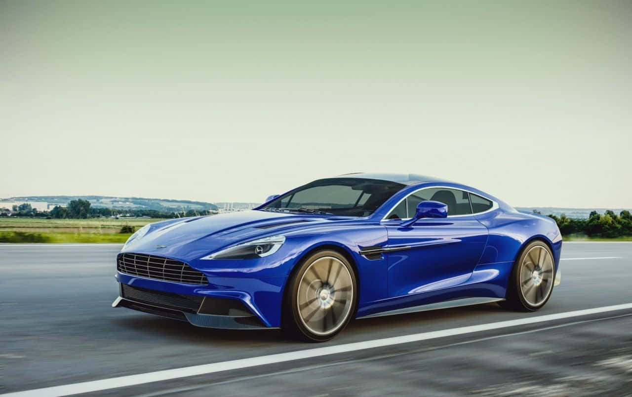 Aston Martin Vanquish, blue, rural highway, HD Desktop Wallpaper