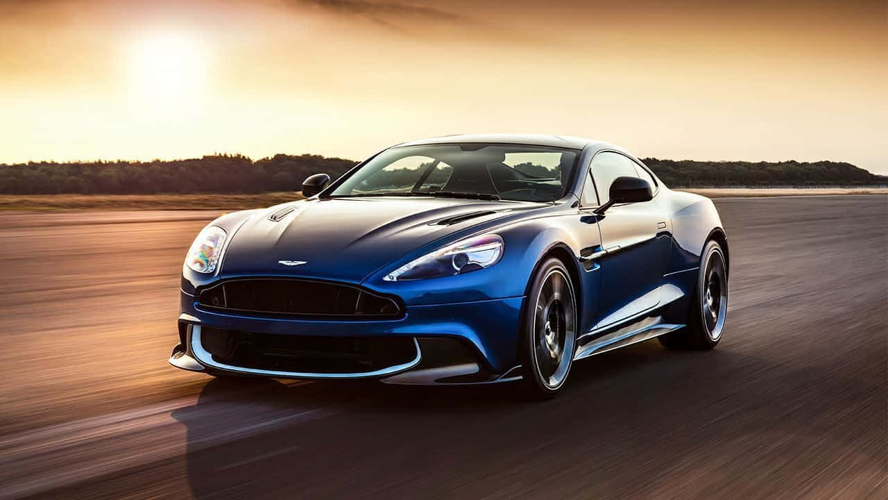 Aston Martin Vanquish, blue, runway, HD Desktop Wallpaper