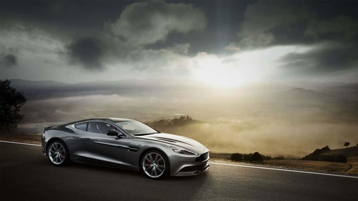 Aston Martin Vanquish, silver, winding mountain road, SD Desktop Wallpaper