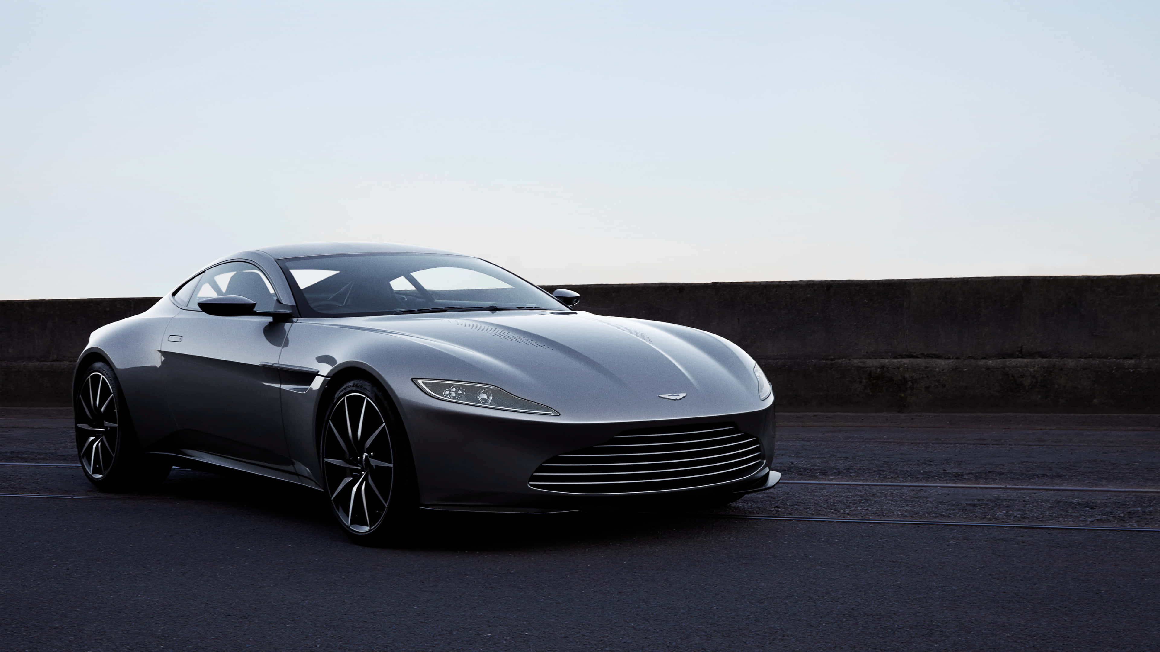 Aston Martin Vantage, silver, dark asphalt road, 4K Desktop Wallpaper
