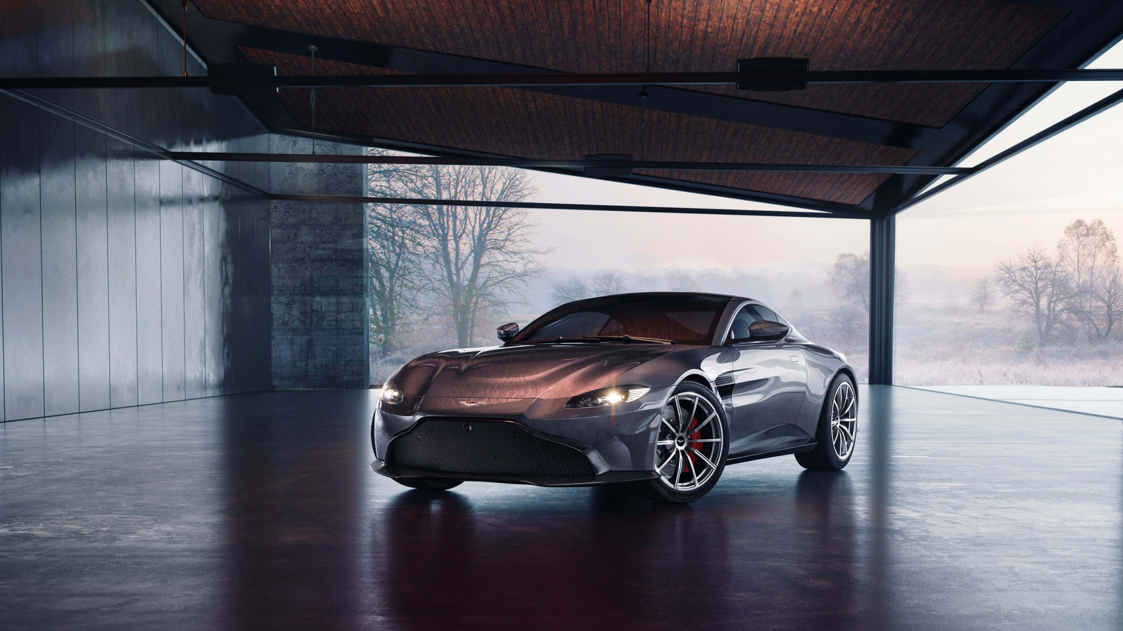 Aston Martin Vantage, metallic sports car, soft dawn light, 4K Desktop Wallpaper
