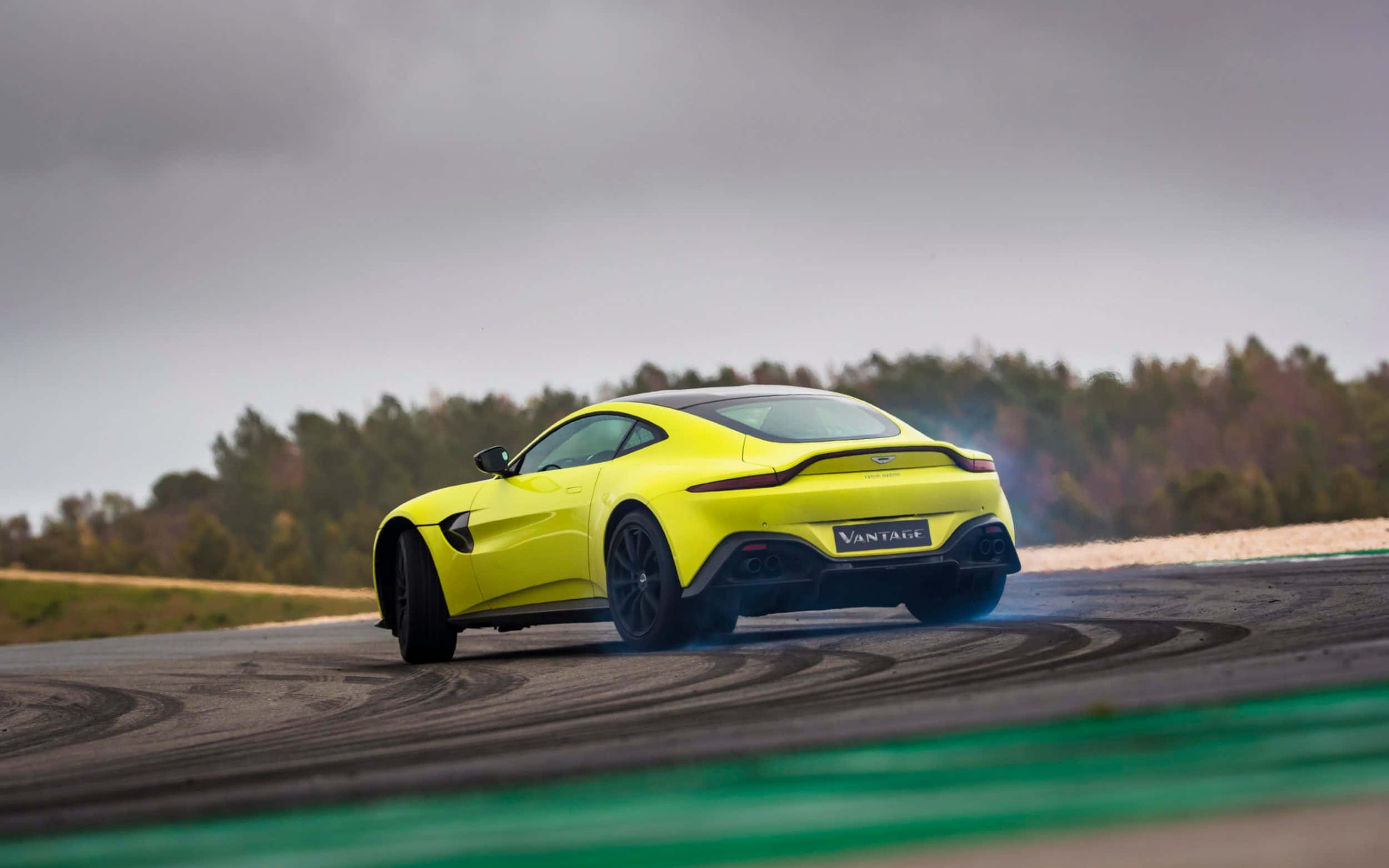 Aston Martin Vantage, vibrant yellow, racetrack, Full HD Desktop Wallpaper