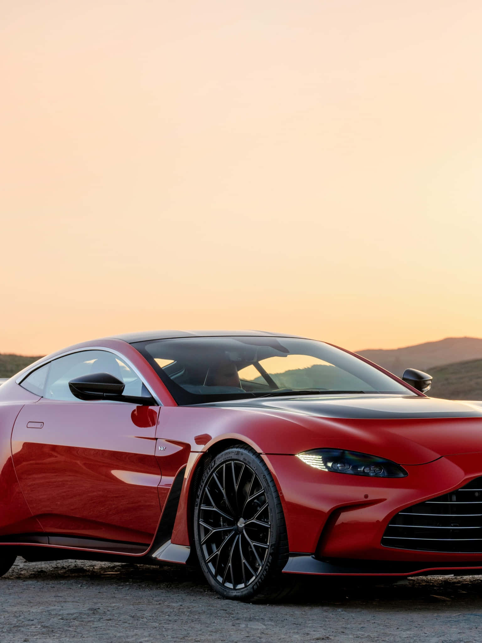 Aston Martin Vantage, red, sunset, Full HD Phone Wallpaper