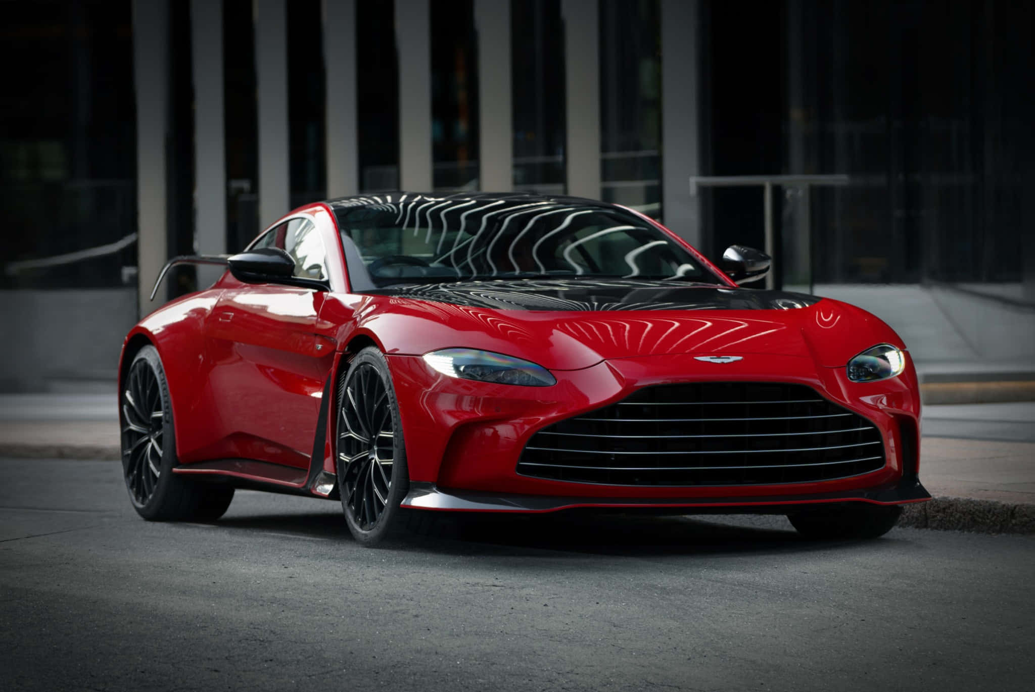 Aston Martin Vantage, glossy red, black accents, Full HD Desktop Wallpaper