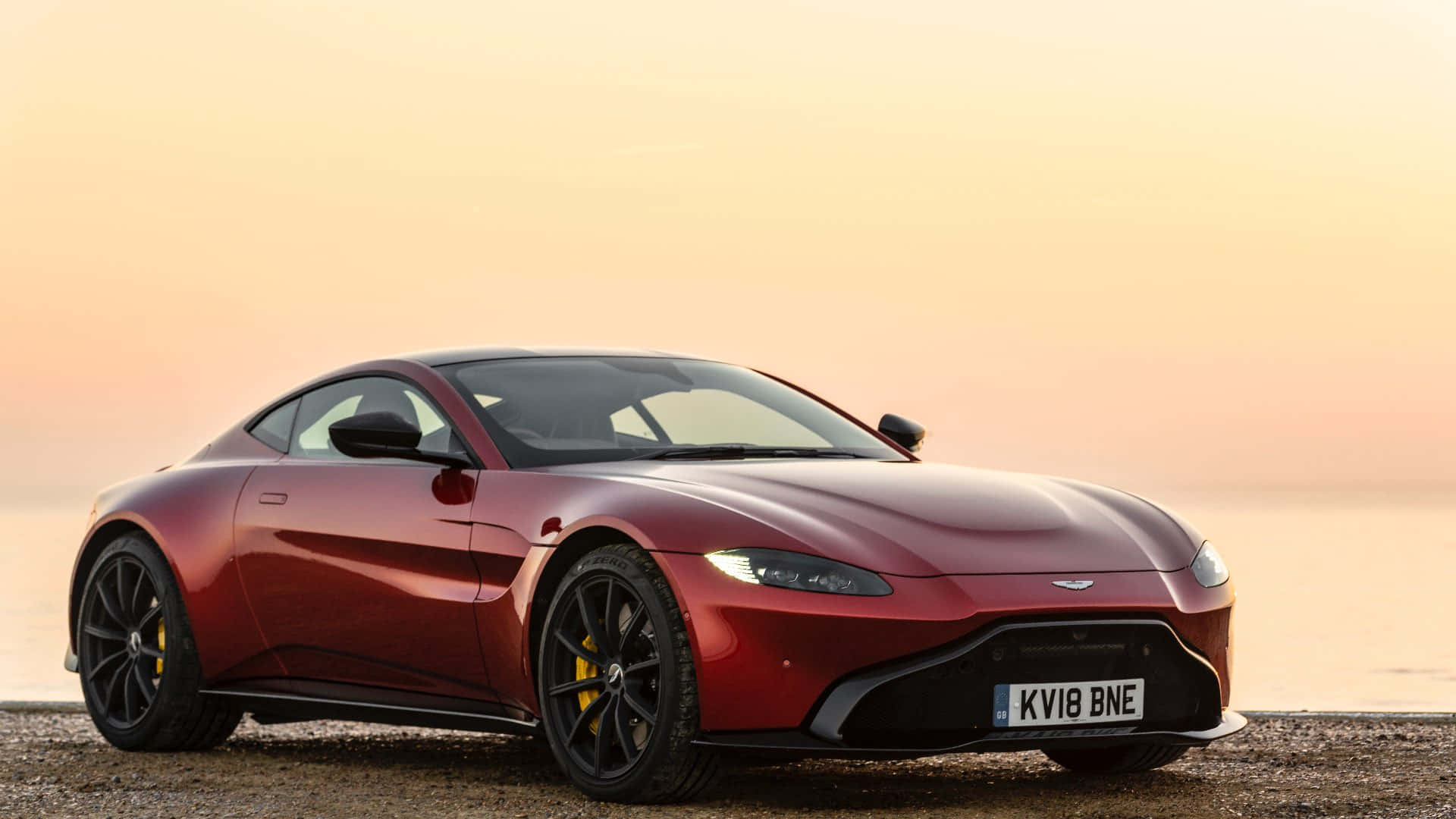 Aston Martin Vantage, red, pebbled shore, Full HD Desktop Wallpaper