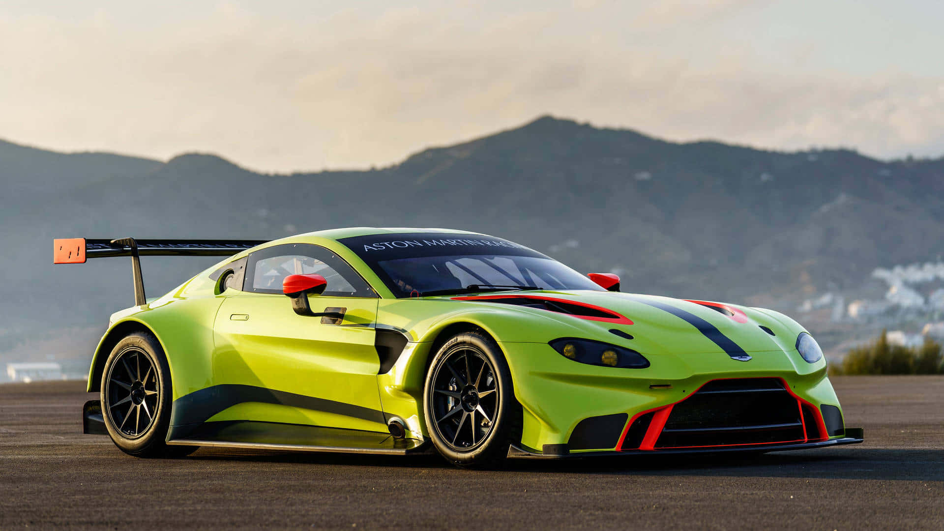 Aston Martin Vantage, lime green, red accents, Full HD Desktop Wallpaper