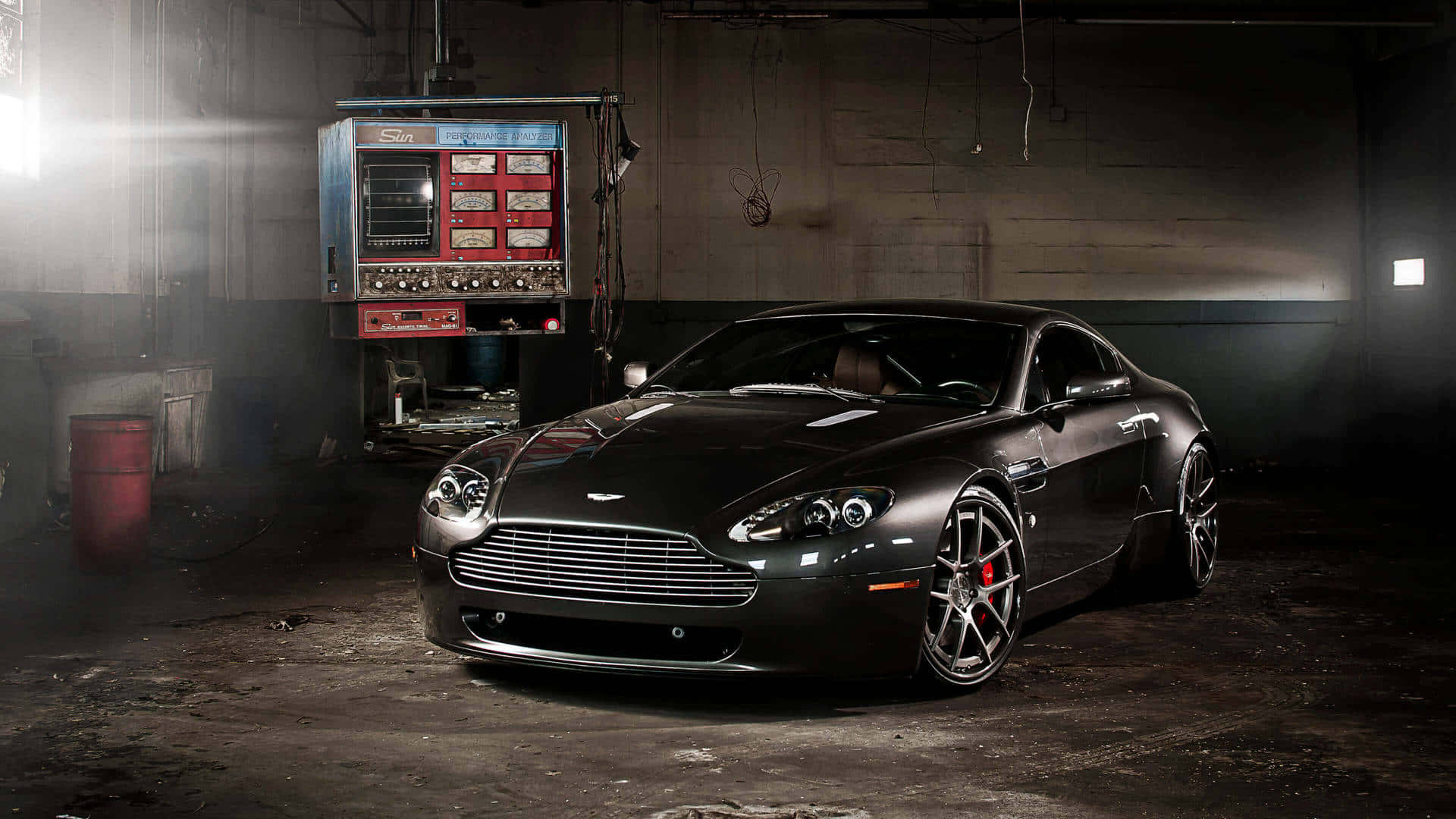 Aston Martin Vantage, matte black, dramatic spotlight, Full HD Desktop Wallpaper