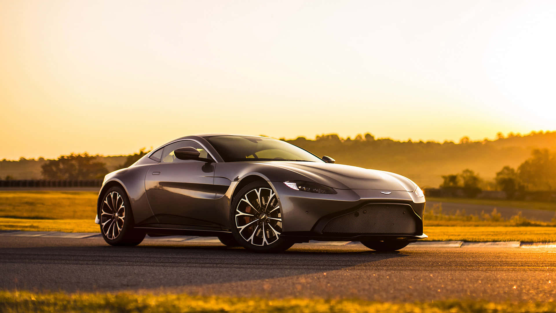 Aston Martin Vantage, silver, sunlit track, Full HD Desktop Wallpaper